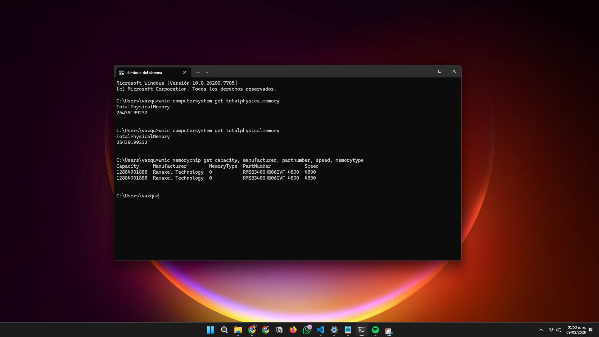 Ejemplo de resultados en CMD